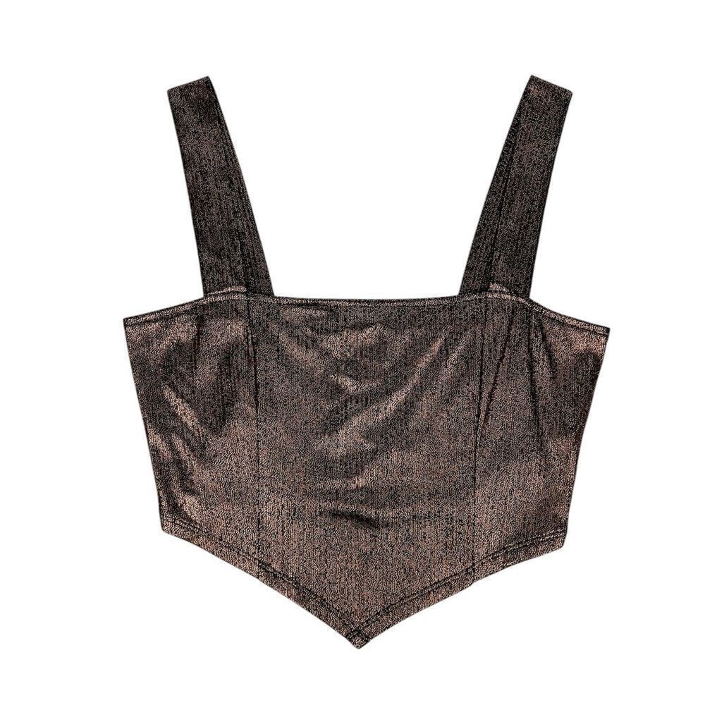Forever 21 Bronze Brown Gold Metallic Crop Top Square‎ Neck Size Medium